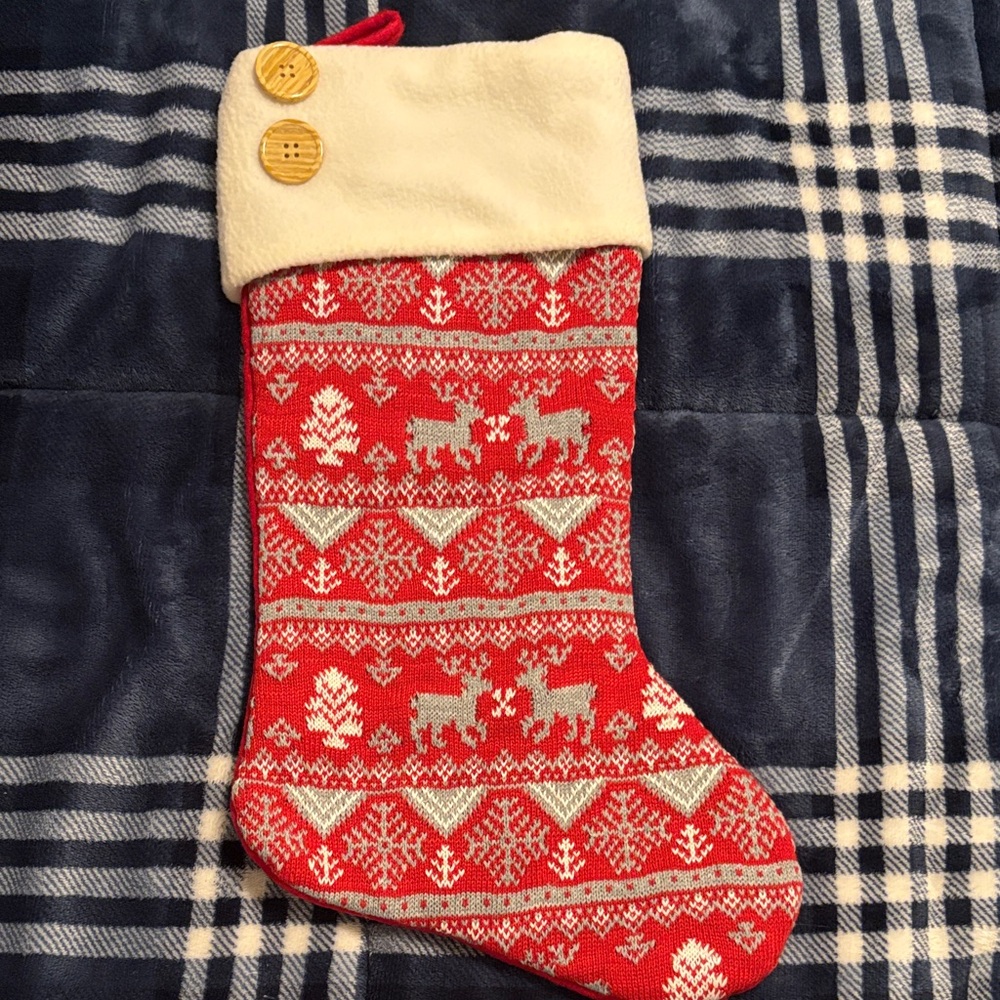 Charming Red and Cream Holiday Stocking with Buttons